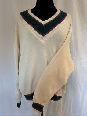 Vintage Lyle & Scott Golf Sweater XL Cream Cable Trim Preppy Golfcore Knit